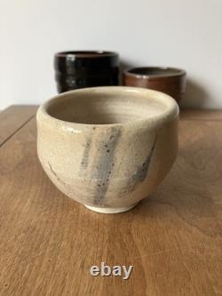 3 hand thrown tea bowls cups studio pottery group lot vintage mcm art set