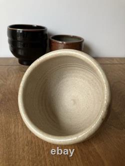 3 hand thrown tea bowls cups studio pottery group lot vintage mcm art set