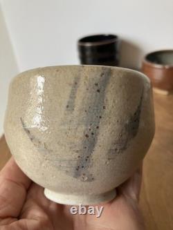 3 hand thrown tea bowls cups studio pottery group lot vintage mcm art set