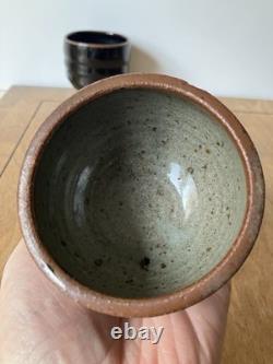 3 hand thrown tea bowls cups studio pottery group lot vintage mcm art set