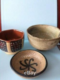 3 x Unusual Vintage Studio Pottery dishes