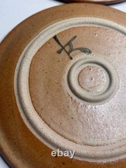 4 Vintage Terracotta Studio Pottery Plates Set Signed Mid Century Tableware Deco