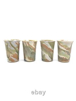 4 X Signed Studio Pottery Drip Glaze Green Cup Vintage Agano Bill Campbell Style