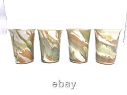 4 X Signed Studio Pottery Drip Glaze Green Cup Vintage Agano Bill Campbell Style