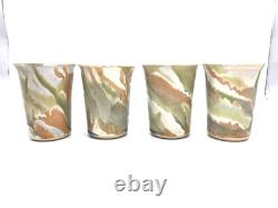 4 X Signed Studio Pottery Drip Glaze Green Cup Vintage Agano Bill Campbell Style