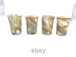 4 X Signed Studio Pottery Drip Glaze Green Cup Vintage Agano Bill Campbell Style