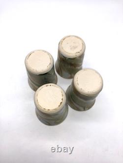 4 X Signed Studio Pottery Drip Glaze Green Cup Vintage Agano Bill Campbell Style