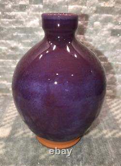 5.25H Vintage Ceramic Aubergine Hi-Gloss Vase Ben Owen III Pottery Signed 1993