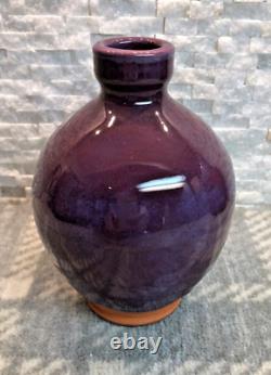 5.25H Vintage Ceramic Aubergine Hi-Gloss Vase Ben Owen III Pottery Signed 1993