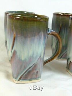 6 Bill Campbell Studio Art Pottery Coffee Tea Mugs Cups Signed Vintage Tumblers