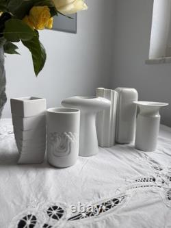 6 White Ceramic Vases, German Porcelain, Rosenthal, Thomas Vintage