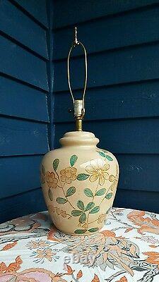 70s Boho VINTAGE LAMP FLOWER GINGER JAR + woven Basket Shade
