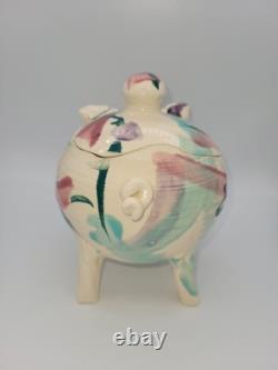 80's Vintage Pig Bowl With Lid Studio Art Pottery Glazed Abstract Pattern Signed