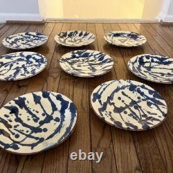 8 Vintage Red Clay Splatterware Dinner Plate Set Rare Find Studio Pottery