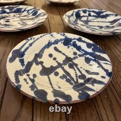 8 Vintage Red Clay Splatterware Dinner Plate Set Rare Find Studio Pottery