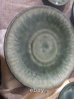 8 pieces JARS France Tourron Samoa Vert Green Plate Bowl Saucer Lot Vfine