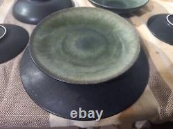 8 pieces JARS France Tourron Samoa Vert Green Plate Bowl Saucer Lot Vfine