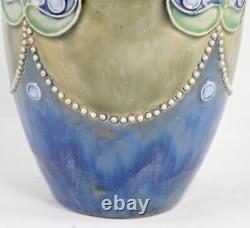 ANTIQUE Art Deco 7'' ROYAL DOULTON LAMBETH Stoneware HEARTS and FLOWERS VASE