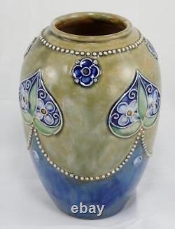 ANTIQUE Art Deco 7'' ROYAL DOULTON LAMBETH Stoneware HEARTS and FLOWERS VASE