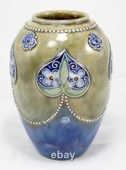 ANTIQUE Art Deco 7'' ROYAL DOULTON LAMBETH Stoneware HEARTS and FLOWERS VASE