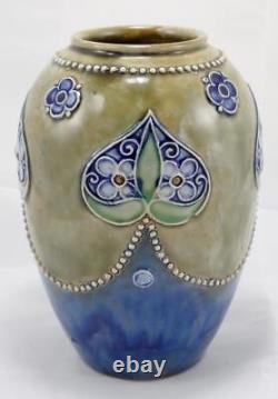 ANTIQUE Art Deco 7'' ROYAL DOULTON LAMBETH Stoneware HEARTS and FLOWERS VASE