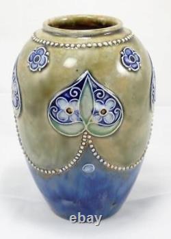 ANTIQUE Art Deco 7'' ROYAL DOULTON LAMBETH Stoneware HEARTS and FLOWERS VASE