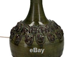 A studio pottery lamp Horse design Vintage Midcentury Green glaze
