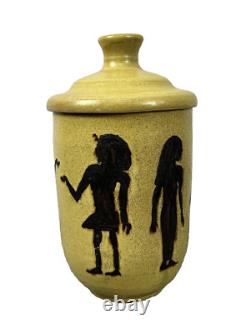 Adrian Shaw Studio Pottery Lidded Jar Egyptian Silhouettes Mid Century Vintage