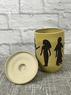 Adrian Shaw Studio Pottery Lidded Jar Egyptian Silhouettes Mid Century Vintage