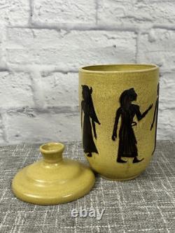 Adrian Shaw Studio Pottery Lidded Jar Egyptian Silhouettes Mid Century Vintage