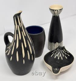 Aksini Denmark Danish Studio Pottery Vessel Vase Cup Lot Mcm Vintage