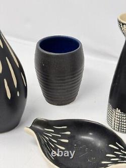 Aksini Denmark Danish Studio Pottery Vessel Vase Cup Lot Mcm Vintage