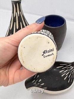 Aksini Denmark Danish Studio Pottery Vessel Vase Cup Lot Mcm Vintage