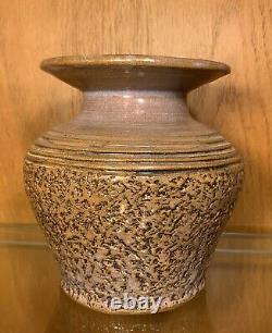 American Studio Art Flower Vase Glazed Stoneware Pottery Textured Purple 6.25