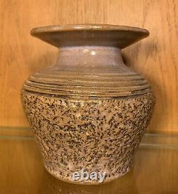 American Studio Art Flower Vase Glazed Stoneware Pottery Textured Purple 6.25