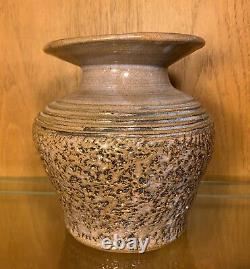 American Studio Art Flower Vase Glazed Stoneware Pottery Textured Purple 6.25