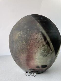 Andrew Berends Vintage Studio Pottery Large Raku Sphere Vessel Vase