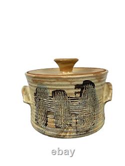 Angelo Garzio Studio Pottery Lidded Tureen Brushed Handles Mid Century 11 CHIP