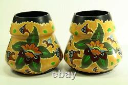 = Antique 1920's Art Deco Vases Pair Studio Pottery Made in Czechoslovakia