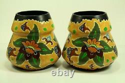 = Antique 1920's Art Deco Vases Pair Studio Pottery Made in Czechoslovakia