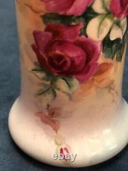 Antique Limoges Vase Circa 1908 Hand Decorated Signed Cabbage Rose Motif