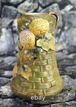 Antique Nippon Morimura Brothers Vase Molded High Relief Hand Painted Strawberry
