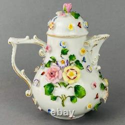 Antique Tea / Coffee Pot Set Meissen style Ernst Bohne Söhne Porcelain c1878+