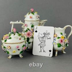 Antique Tea / Coffee Pot Set Meissen style Ernst Bohne Söhne Porcelain c1878+