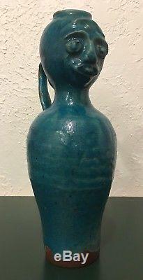 Antique Vintage Glazed Face Vase Jug Pitcher Folk Art Studio Handmade Pottery