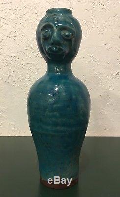 Antique Vintage Glazed Face Vase Jug Pitcher Folk Art Studio Handmade Pottery