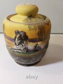 Antique Vintage Nippon Humidor With Molded Relief Collie Dog