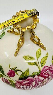 Antiques Belleek 1884-1905 Hand Painted Roses Flowers Vase, 8 High