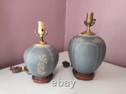 Armin E. Muller Pottery Studio Vintage Lamps Pair Blue Ceramic Stoneware