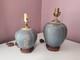 Armin E. Muller Pottery Studio Vintage Lamps Pair Blue Ceramic Stoneware